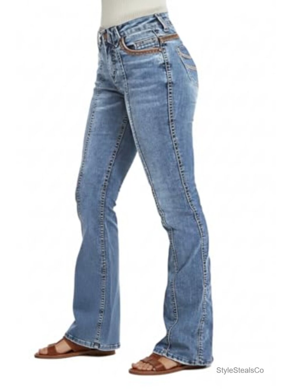 Women's Mid Rise Bootcut Jeans Butt Lifting Stretch Cotton Blend